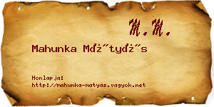 Mahunka Mátyás névjegykártya